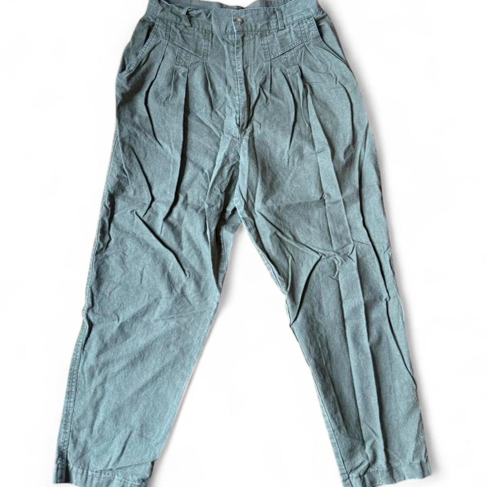 Essentials Sport Green Pleated Trousers Cotton Ramie Blend Pants Womens 14
